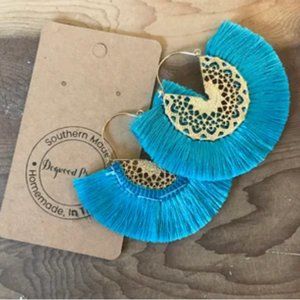 Mandala Tassel Earrings - Turquoise and Gold